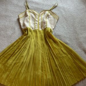 Yellow/ Greenish and White Pleated Dress